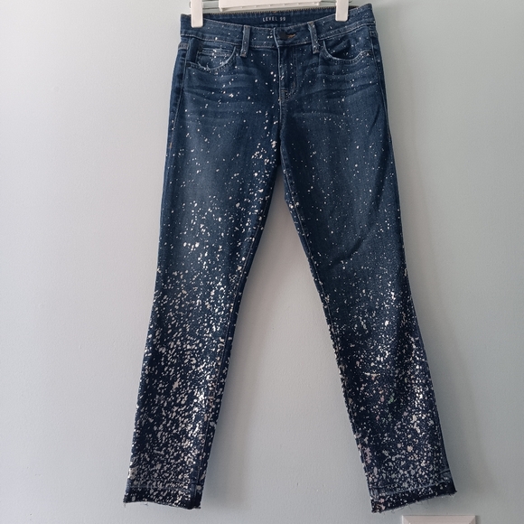 Level 99 Amber Galaxy Wash Sparkle Denim Relaxed Skinny Jeans 26 - Picture 2 of 13